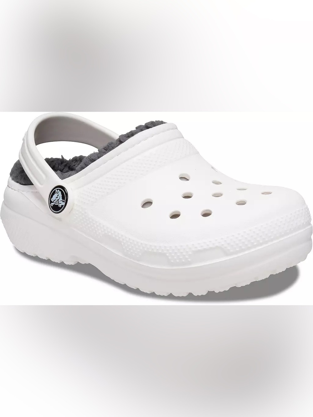 CROCS Kids Classic Lined Clog in White with Dark Gray Lining - Picture 2 of 7
